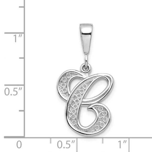 14k White Gold, Maci Collection, LG Filigree Script Initial C Pendant - Picture 3 of 4